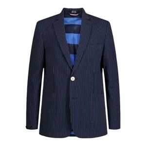 New TOMMY HILFIGER Boys Seersucker Stripe Suit Jacket Blazer Blue 18